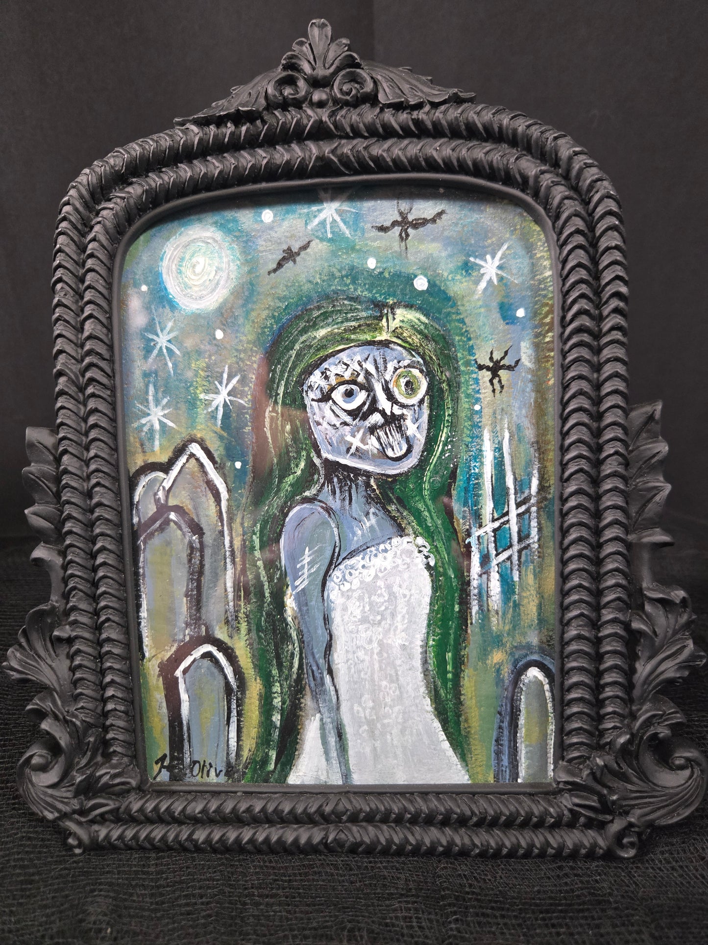 Framed miniature acrylic painting on heavy weight paper 9×8