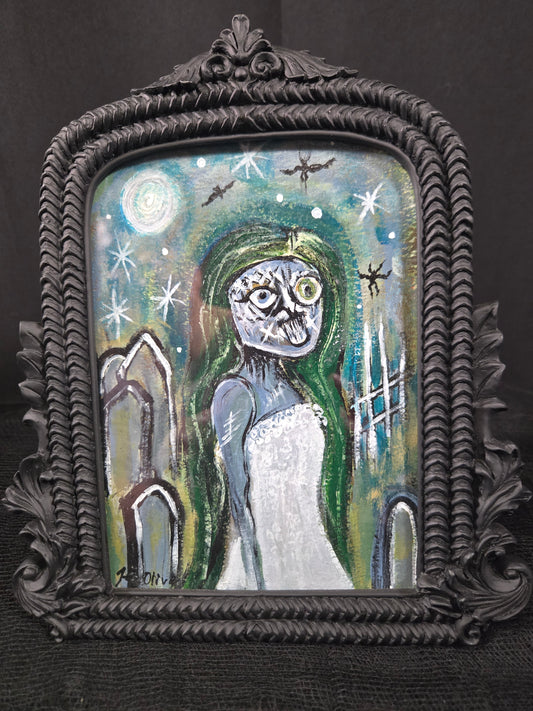 Framed miniature acrylic painting on heavy weight paper 9×8