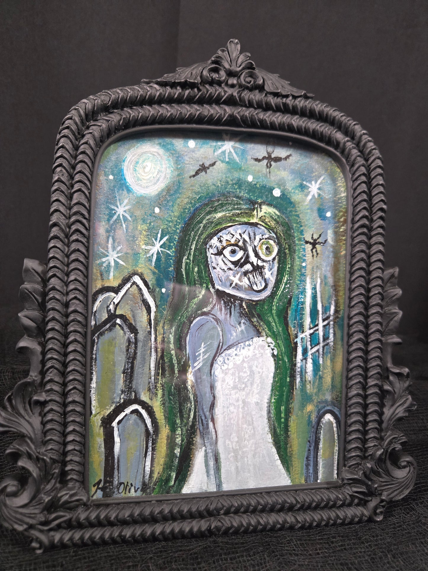 Framed miniature acrylic painting on heavy weight paper 9×8