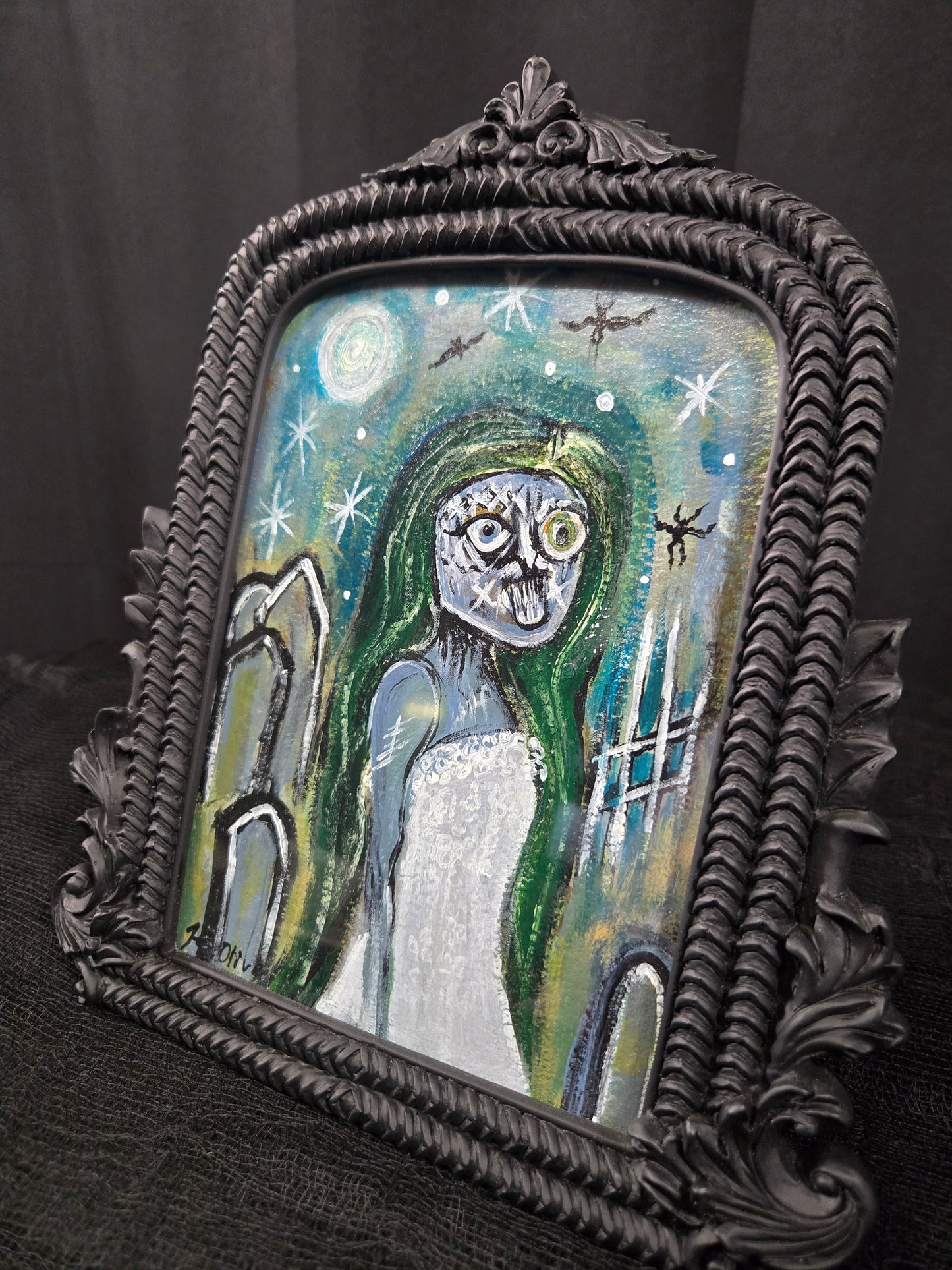 Framed miniature acrylic painting on heavy weight paper 9×8